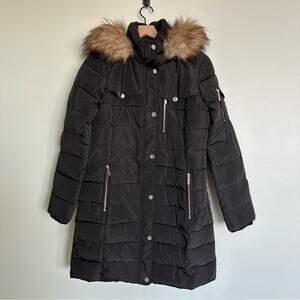 MICHAEL Michael Kors Faux-Fur-Trim Black Hooded Puffer Coat